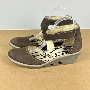 Fly London Piat Nubuck Leather Wedge Sandals Womens 7.5/8 EU 38 Brown Leather